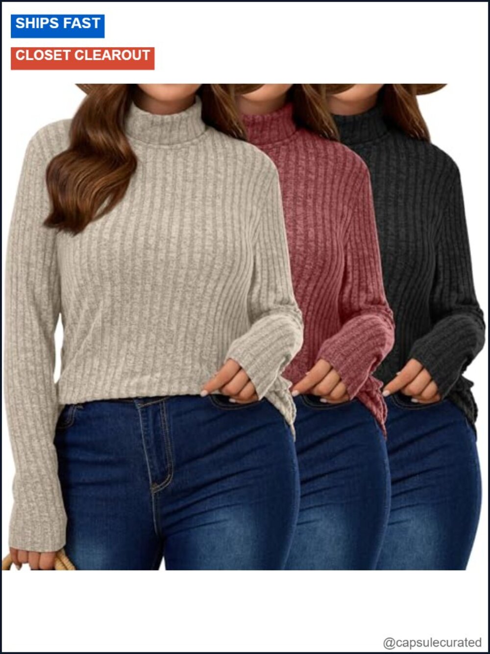 Women's Plus Size Turtleneck Sweaters 3 Pack Long Sleeve Pullover Lightweight